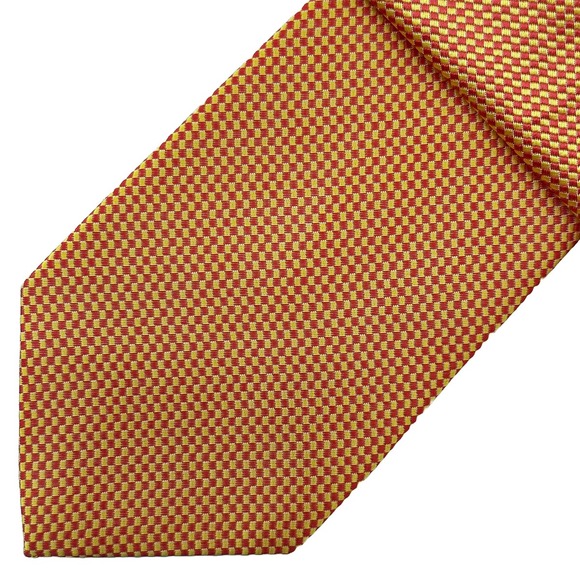YAN LEN Men's Neck Tie - 100%‎ Silk - red and yellow checkered - EUC - Picture 1 of 6